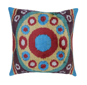 Canvello Silk Velvet Gold Blue Red Pillows - 16x16 in