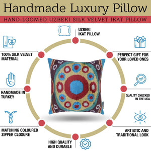 Canvello Silk Velvet Gold Blue Red Pillows - 16x16 in