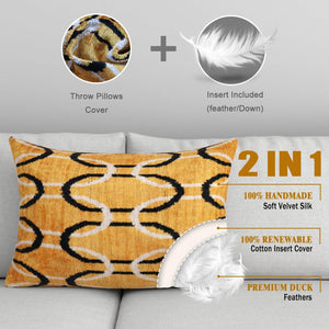 Canvello Soft Velvet Silk Gold Bkack Couch Cushion with Fown Insert - 16x24