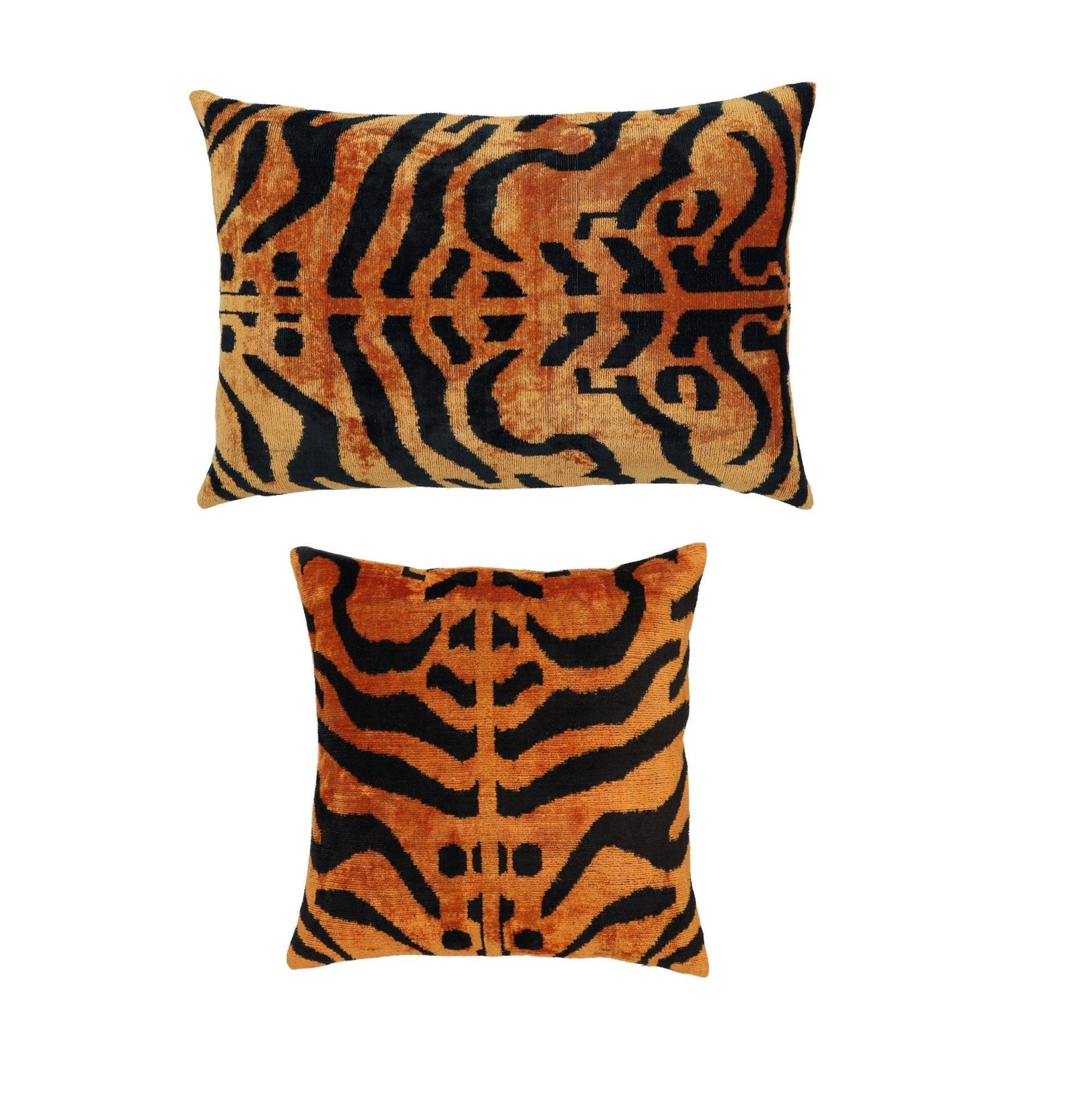 Canvello Tiger Print Burnt Orange Throw Pillow | 16x24 | 16x16 |Set of 2|