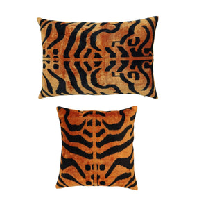 Canvello Tiger Print Burnt Orange Throw Pillow | 16x24 | 16x16 |Set of 2|