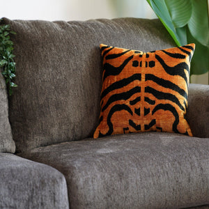 Canvello Tiger Print Burnt Orange Throw Pillow | 16x24 | 16x16 |Set of 2|