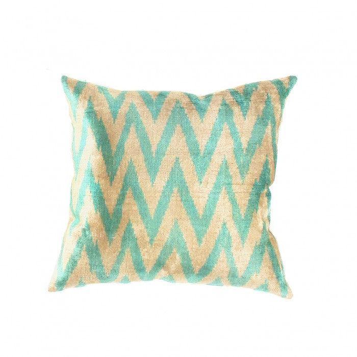 Canvello Turkish Blue Gold Silk Velvet Pillow - 24'' X 24"