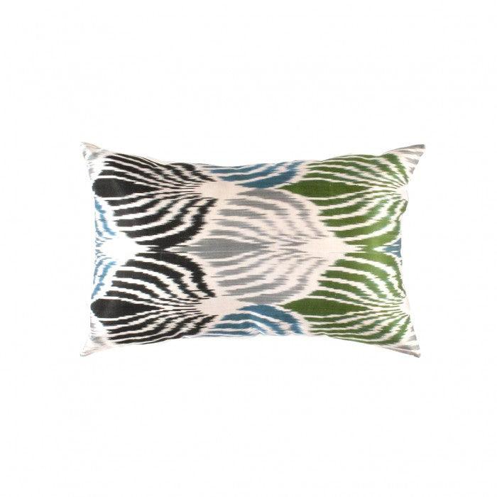 Canvello Turkish Grean Silk IKAT Pillow - 16" X 24"