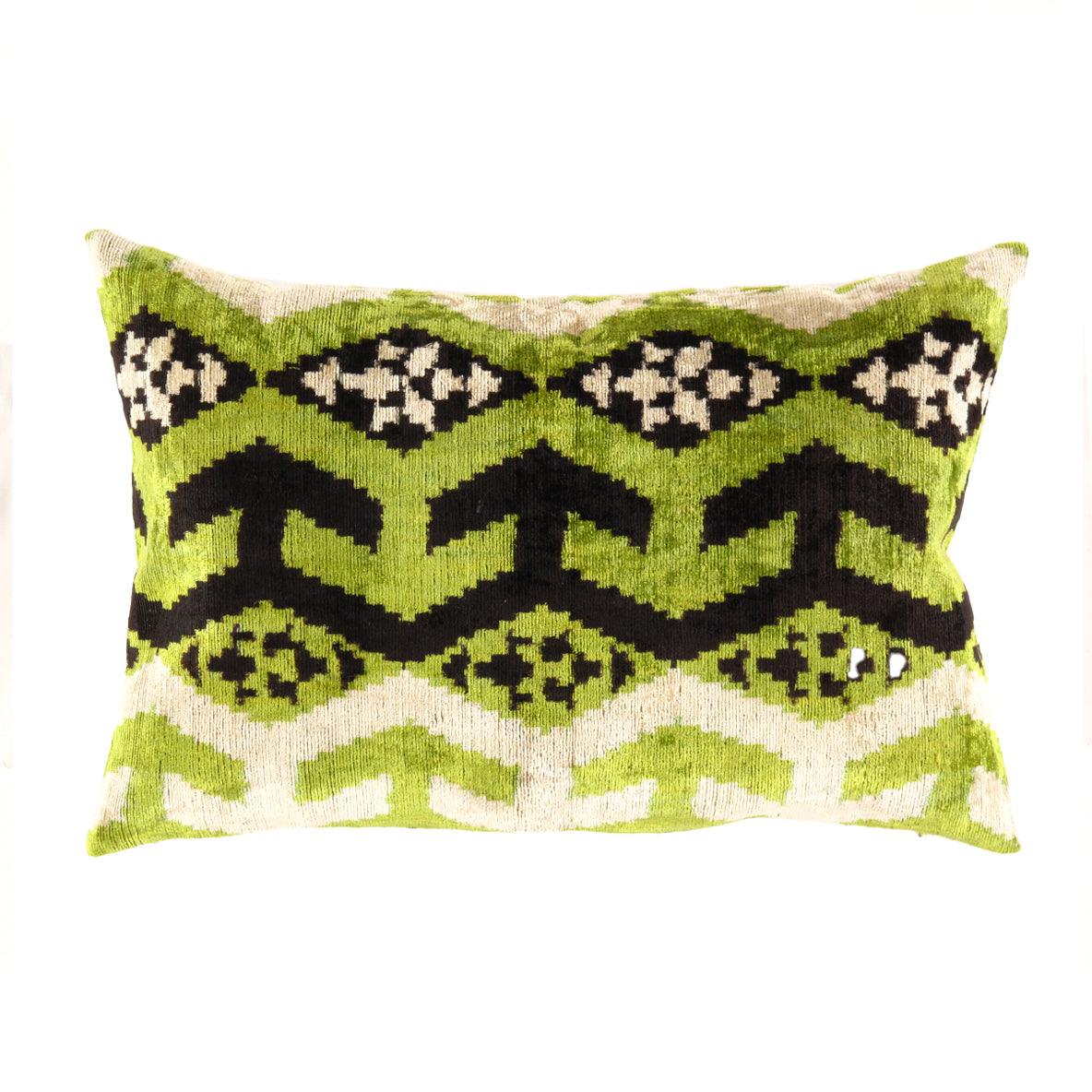 Canvello Turkish Green & black velvet Silk Ikat pillow - 16'' X 24''