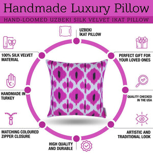 Canvello Turkish Ikat Pink Silk Pillow - 16"X16"