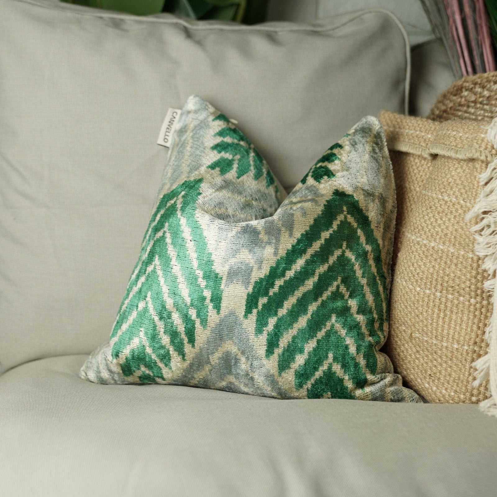 Canvello Unique Green Pillows + Down Insert 16"x16"