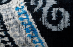 Canvello Unique THROW PILLOW, + Down Feather, Couch Cushion, Luxury Fabric, Decorative Black Blue Silk VELVET Ikat Lumbar Throw Pillow 16X24