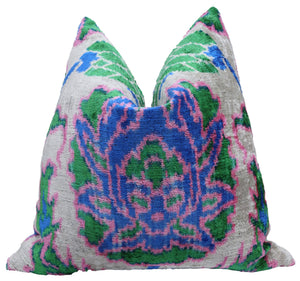 Canvello Velvet Floral Navy Pink Throw Pillow with Down Insert - 18x18 in
