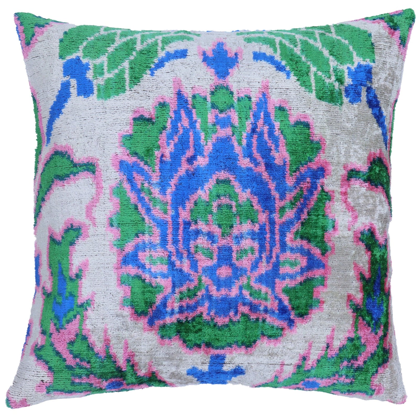 Canvello Velvet Floral Navy Pink Throw Pillow with Down Insert - 18x18 in