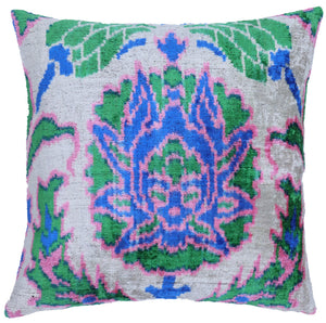 Canvello Velvet Floral Navy Pink Throw Pillow with Down Insert - 18x18 in