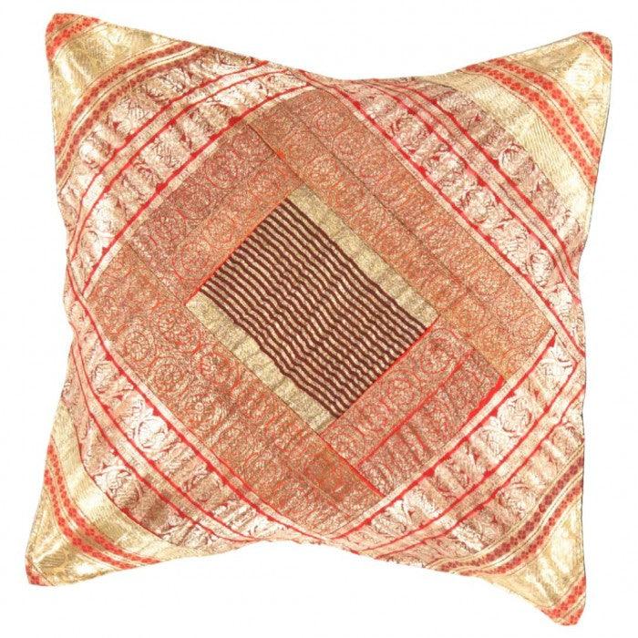 Canvello Vintage Design Sari Silk Square Pillow - 16" X 16"