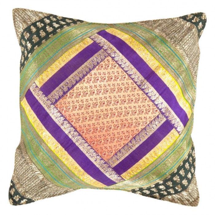 Canvello Vintage Design Sari Silk Square Pillow - 16" X 16"