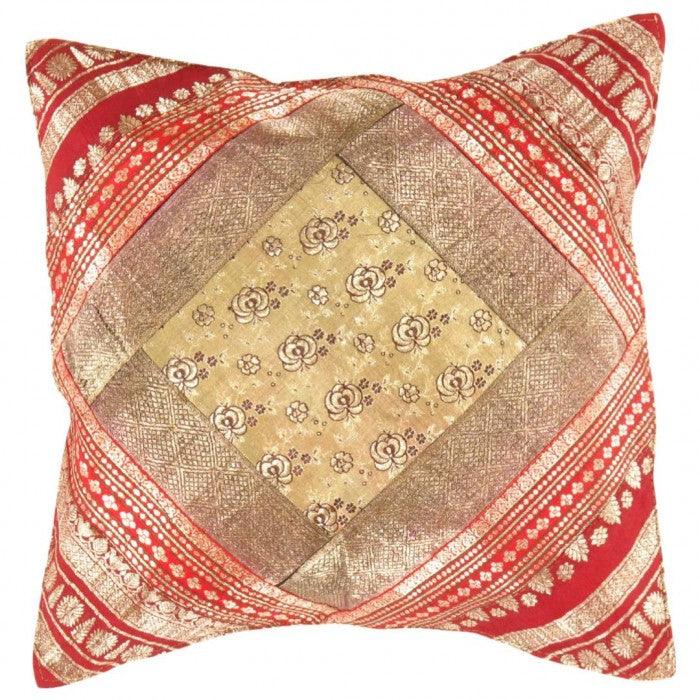 Canvello Vintage Design Sari Silk Square Pillow - 16" X 16"