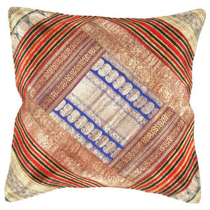 Canvello Vintage Design Sari Silk Square Pillow - 16" X 16"