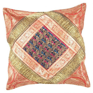 Canvello Vintage Design Sari Silk Square Pillow - 16" X 16"