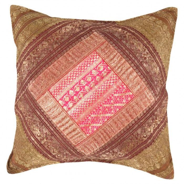 Canvello Vintage Design Sari Silk Square Pillow - 16" X 16"