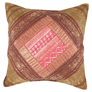Canvello Vintage Design Sari Silk Square Pillow - 16" X 16"