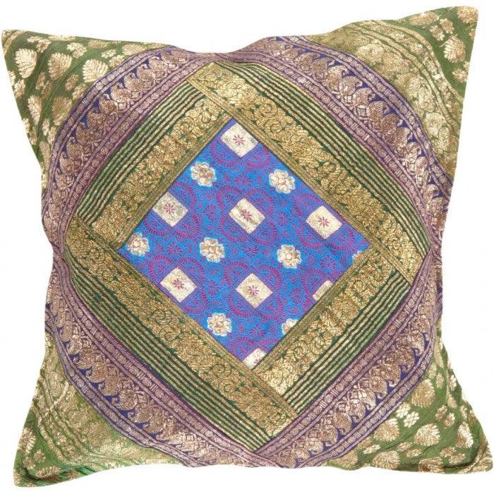 Canvello Vintage Design Sari Silk Square Pillow - 16" X 16"