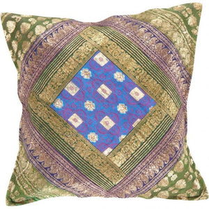 Canvello Vintage Design Sari Silk Square Pillow - 16" X 16"