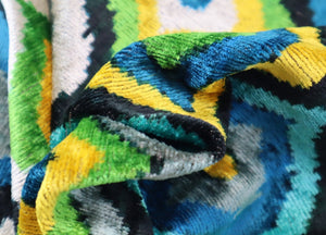 Canvello Yellow Blue Handmade 16x24 Silk Velvet Pillow, Organic Veg Dyed, Down/Feather Filled