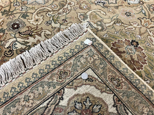 Indo Mahal Rug 8x10, Indian Jaipur Rug 8 x 10 ft, Wool Indo Persian Carpet, Handmade Traditional Floral Area Rug, Olive Green, Vintage Rug