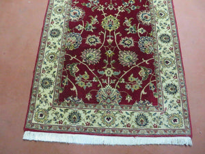 2' 8" X 6' Vintage Handmade Wool India Floral Oriental Short Runner Rug Red