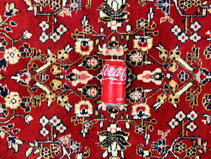 Indo Persian Sarouk Rug 8x10, Red, Floral Allover, Handmade Vintage Wool Carpet, Traditional Rug