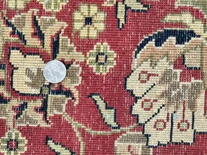 Indo Persian Rug 8x10, Navy Blue and Red, Floral Allover, Hand Knotted Vintage Wool Carpet, Indo Sarouk