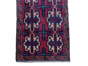 2' 7" X 4' 6" Vintage Handmade Tribal Wool Rug Balouchi Rug Afghan Rug Red Blue