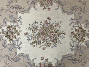 Aubusson Needlepoint Rug 9x12, VIntage Handmade Wool Beige Floral European Elegant Rug 9 x 12, Floral Roses