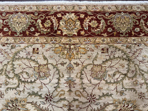 Pakistani Rug 9x12, Floral Allover Peshawar Carpet, Chobi, Beige and Rust Red, Traditional
