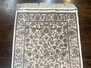 Small Turkish Silk Rug 2.6 x 4, Ivory, Allover Design, Bamboo Silk