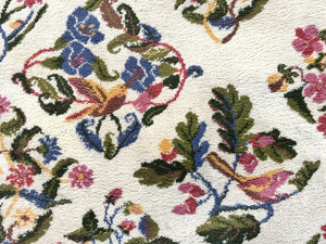Power Loomed Rug 8x11, Ivory and Multicolor Floral Panel Pattern, Flowers, Butterflies, Vintage