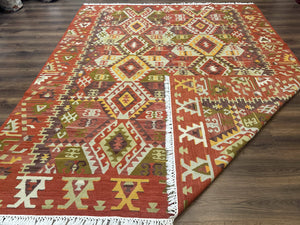 Turkish Kilim Rug 8x10, Geometric Design, Large Kilim Carpet