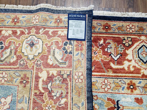 Safavieh Samarkand Heriz Rug 8x9 ft, Colorful Serapi Room Sized Hand-Knotted Wool Carpet, Tribal Rug, Vintage Oriental Rug, Navy Blue & Red