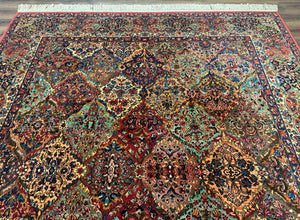 Karastan Rug 8.8 x 10.6, Multicolor Panel Kirman Rug #717, Original 700 Series, Wool