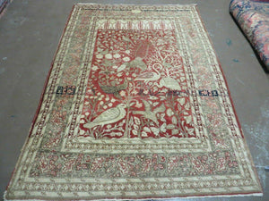 4' X 6' Antique Handmade Turkish Tree Of Life Oriental Wool Rug Birds Red