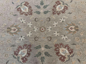 Large Turkish Soumak Rug 10x14, Flatweave Dhurrie, Handmade, Light Green and Salmon