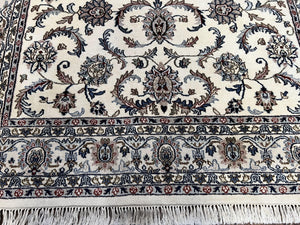 Indian Rug 5.7 x 9, Vintage Oriental Carpet, Handmade Hand Knotted Wool Rug, Living Room Rug, Bedroom Rug, Ivory and Gray, Allover Floral