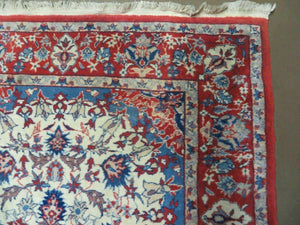 3' X 5' Vintage Handmade Authentic Oriental Floral Medallion Fine Wool Rug Beige Red and Blue Top Quality Veg Dyes