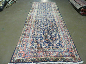 3'7" X 10' Antique Handmade India Floral Oriental Wool Runner Rug Organic Blue
