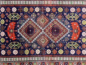 Persian Afshar Tribal Rug 5x6, Geometric Pattern, Navy Blue Multicolor Antique Vintage Persian Carpet, Hand Knotted Handmade Wool Rug