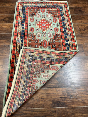 Colorful Turkish Rug 3x6, Geometric Heriz Oriental Carpet, Wool Hand Knotted Vintage Carpet, Oriental Rug 3 x 6