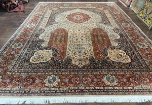 Wonderful Pak Persian Rug 9x12, Very Fine 260 KPSI, Floral Peacocks, Handmade Vintage Wool Rug