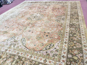Indo Persian Rug 8x10, Vintage Indian Rug 8 x 10, Fine Hand-Knotted Wool Rug, Rose Clay Red Beige Brown Handmade Area Rug, Floral Medallion