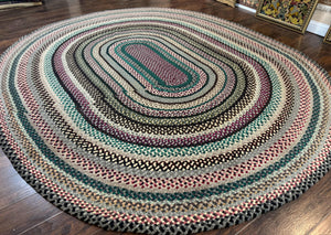 Large Oval American Braided Rug 10x12, Multicolor Vintage Braided Carpet
