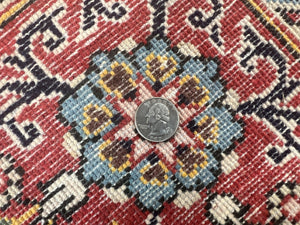 Persian Qum Rug 9x13, Multicolor Panel Design, Red Blue Cream, Hand Knotted Vintage Large Wool Rug