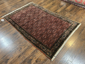 Antique Persian Bijar Rug 5x7, Allover Pattern, Hand Knotted Vintage Wool Tribal Oriental Carpet, Bidjar Rug, Red and Cream 5 x 7 ft, Handmade Rug