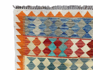 Small Chobi Kilim Rug 3x4 Colorful Diamond Kilim Small Turkish Multicolor Kilim with Diamond Pattern Wool Flatweave Nice